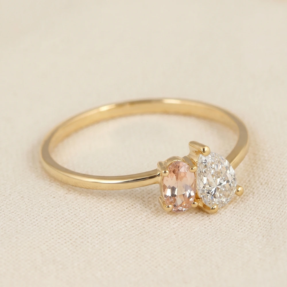 Handcrafted Gold Ring With Lab Grown Diamond And Morganite Handcrafted Gold Ring With Lab Grown Diamond And Morganite
