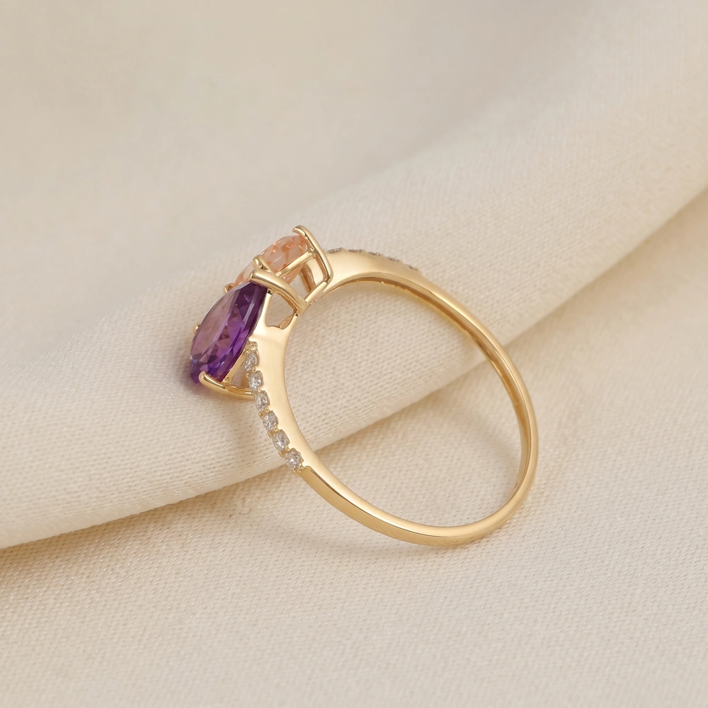 Lab Grown Diamond, Morganite And Alexandrite 9Kt Gold Ring Lab Grown Diamond, Morganite And Alexandrite 9Kt Gold Ring