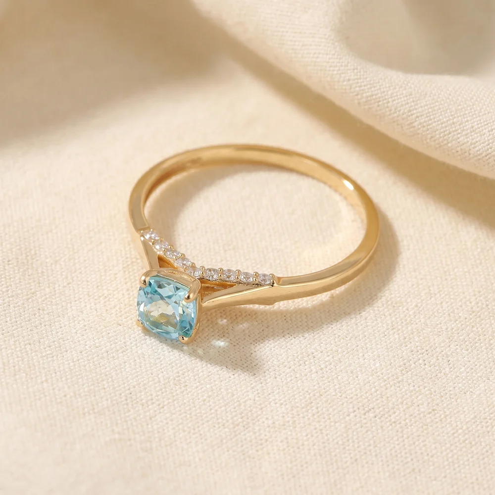 9Kt Yellow Gold Ring Lab Diamond And Paraiba Tourmaline