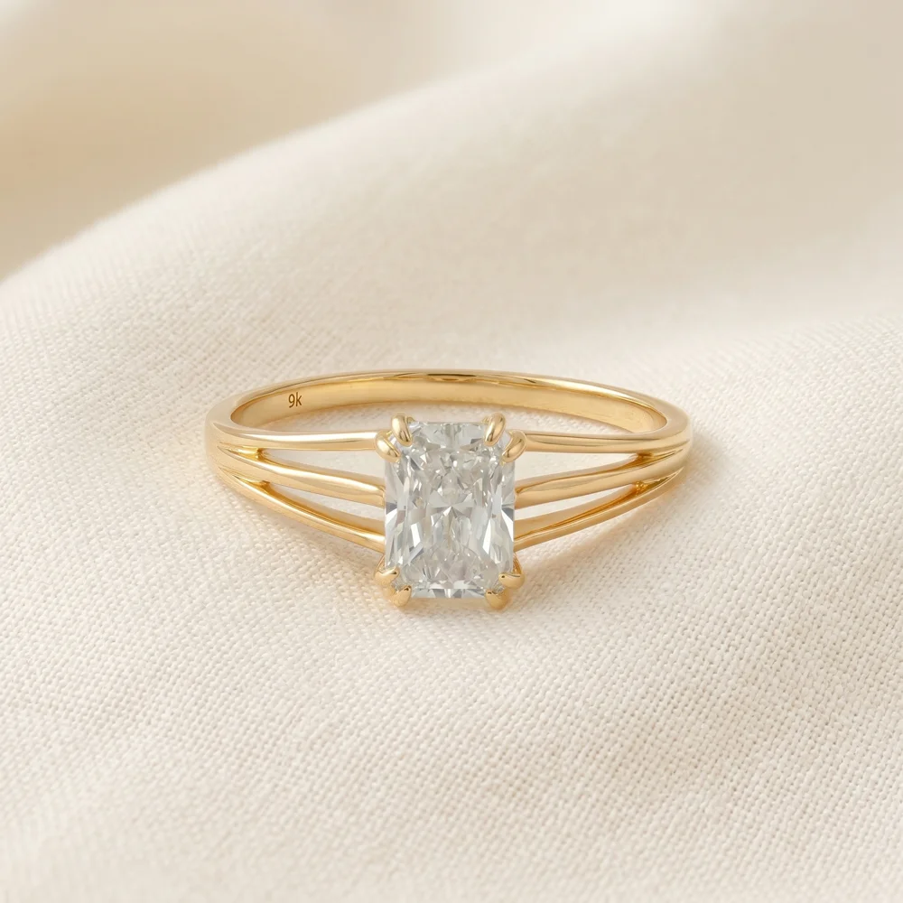 Handcrafted 9 Karat Solid Gold Ring With Lab Grown Diamond Handcrafted 9 Karat Solid Gold Ring With Lab Grown Diamond