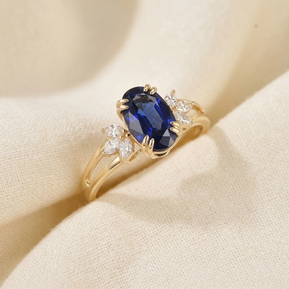 9Kt Yellow Gold Ring Lab Diamond And Royal Blue Sapphire 9Kt Yellow Gold Ring Lab Diamond And Royal Blue Sapphire