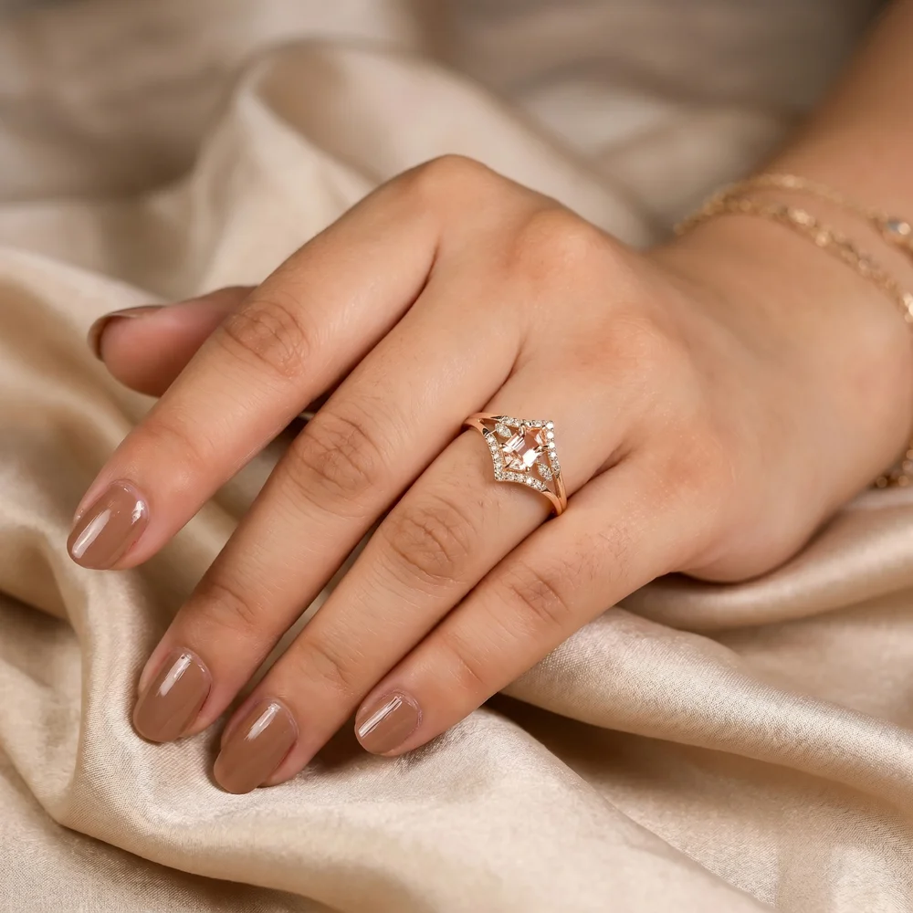 Lab Grown Diamond Morganite 9Kt Yellow Gold Ring Lab Grown Diamond Morganite 9Kt Yellow Gold Ring