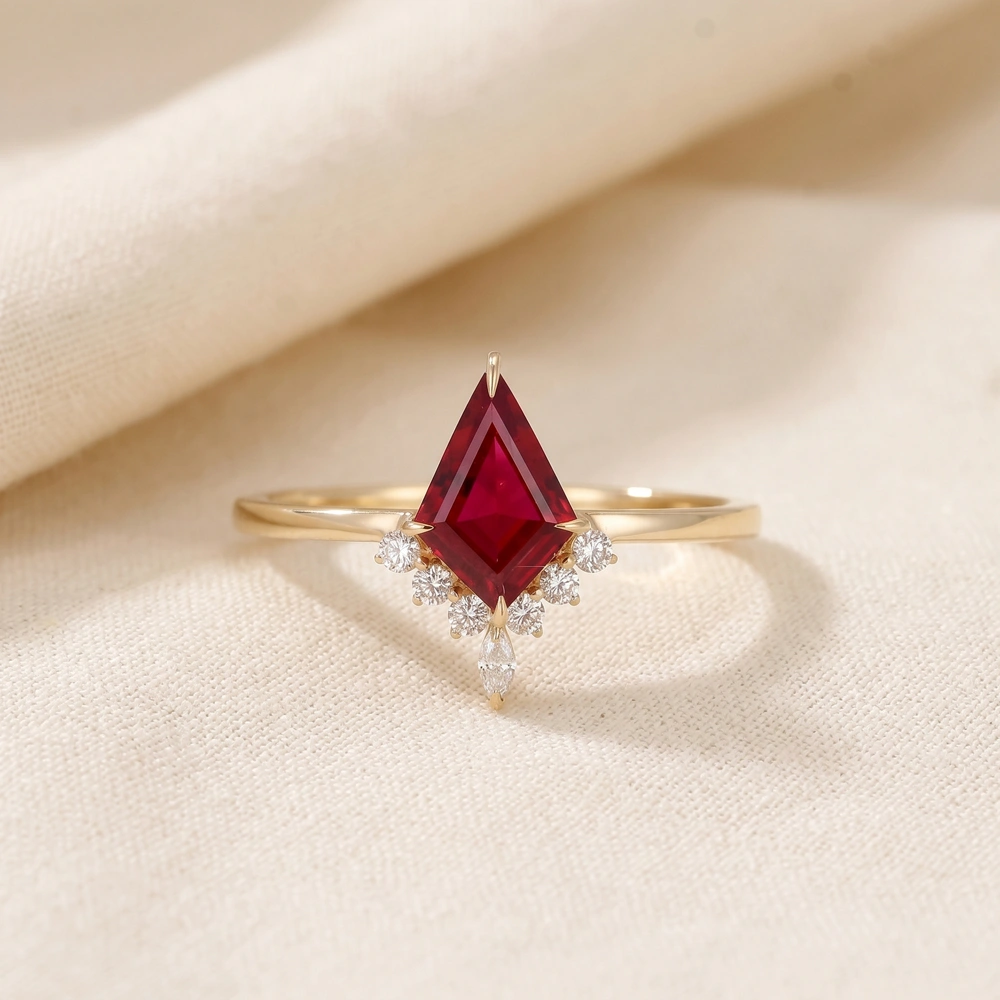Lab Grown Diamond Pigeon Blood Ruby 9Kt Yellow Gold Ring Lab Grown Diamond Pigeon Blood Ruby 9Kt Yellow Gold Ring