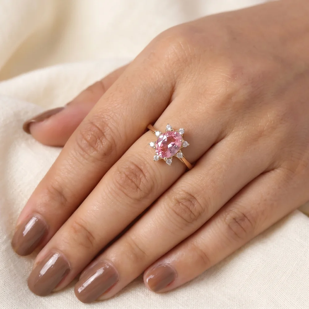 Certified Lab Grown Diamond, Padparadscha Sapphire Gold Ring Certified Lab Grown Diamond, Padparadscha Sapphire Gold Ring