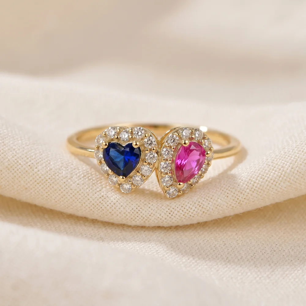 Lab Grown Diamond, Pink Tourmaline, Blue Sapphire Gold Ring Lab Grown Diamond, Pink Tourmaline, Blue Sapphire Gold Ring