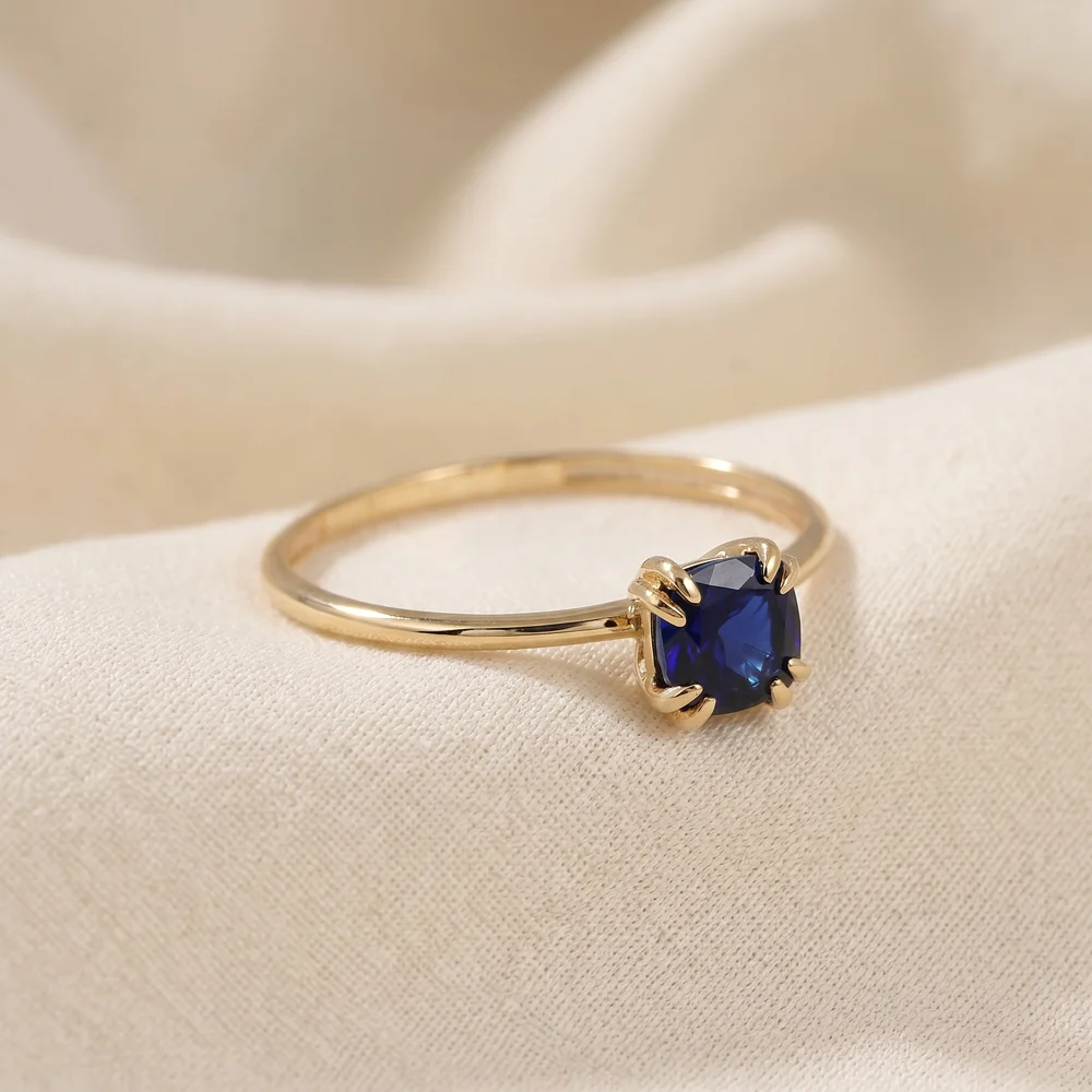 Handcrafted 9 Kt Gold Ring With Lab Grown Royal Blue Sapphire Handcrafted 9 Kt Gold Ring With Lab Grown Royal Blue Sapphire