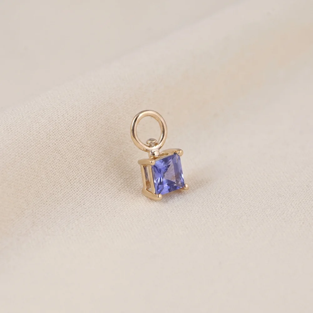 9KT Solid Yellow Gold Square Lab Grown Tanzanite Drop Charm 9KT Solid Yellow Gold Square Lab Grown Tanzanite Drop Charm