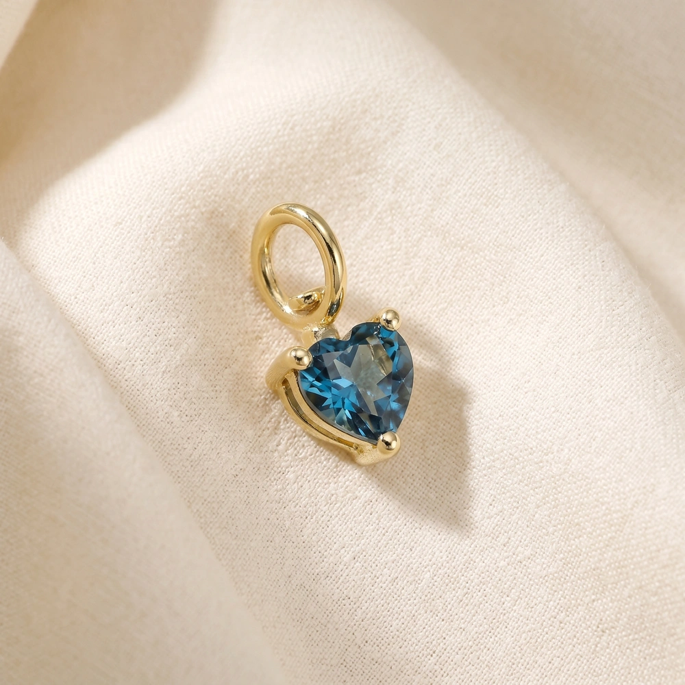 9KT Yellow Gold Heart Cut London Blue Topaz Gemstone Charm