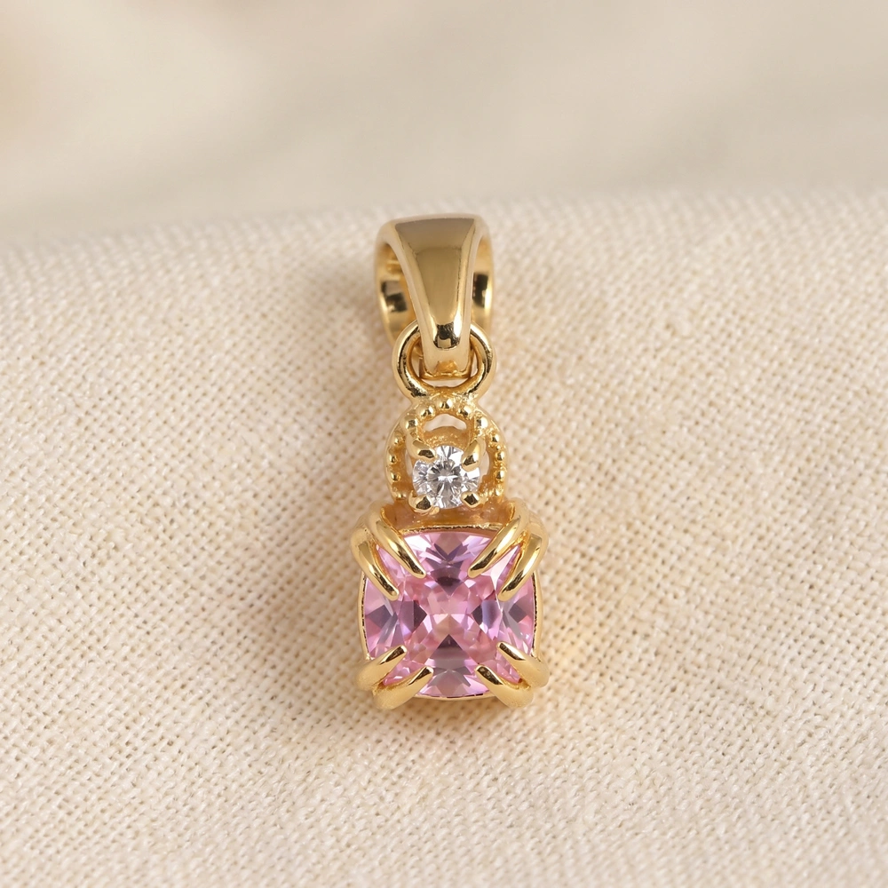 Yellow Gold Lab Grown Padparadscha Sapphire Diamond Charm Yellow Gold Lab Grown Padparadscha Sapphire Diamond Charm