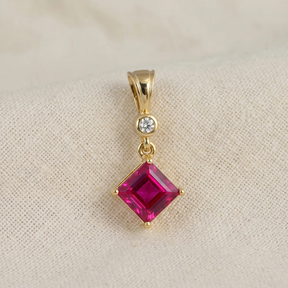 Lab Grown Diamond Hot Pink Tourmaline Yellow Gold Charm Lab Grown Diamond Hot Pink Tourmaline Yellow Gold Charm