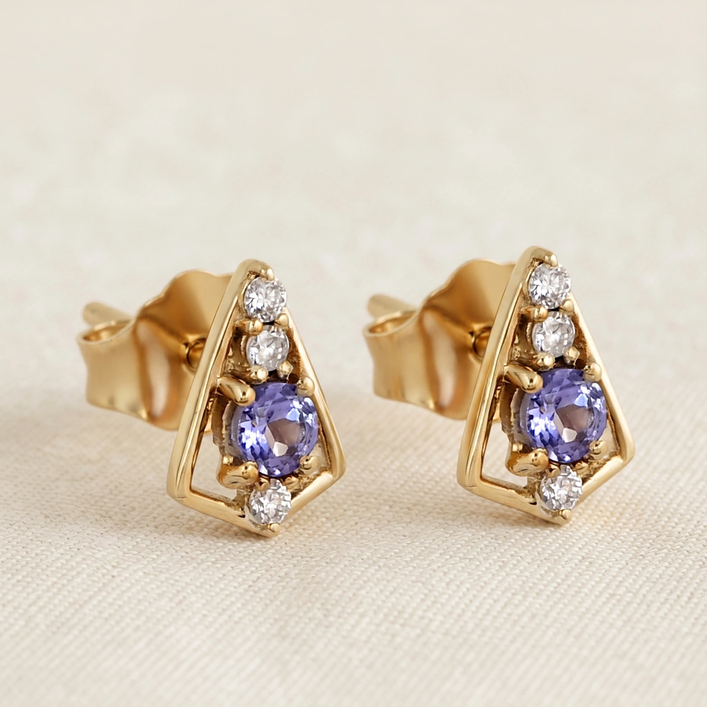 Wholesale Tanzanite Lab Grown Diamond Earrings 9kt Gold