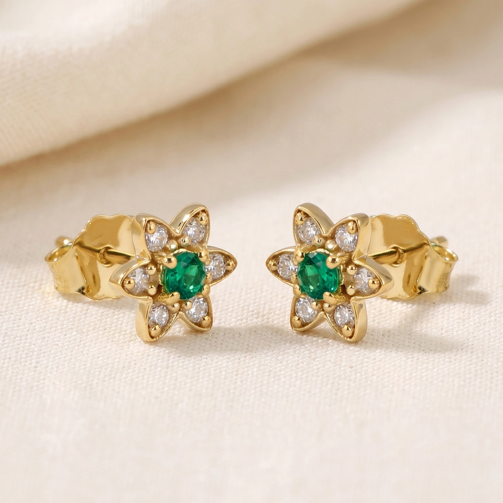 Lab Grown Columbia Emerald and Diamond Earrings 14kt Gold Lab Grown Columbia Emerald and Diamond Earrings 14kt Gold