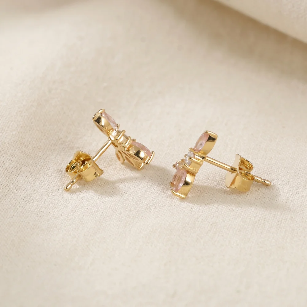 9Kt Gold Studs with Lab Grown Padparadscha Sapphire, Diamond 9Kt Gold Studs with Lab Grown Padparadscha Sapphire, Diamond
