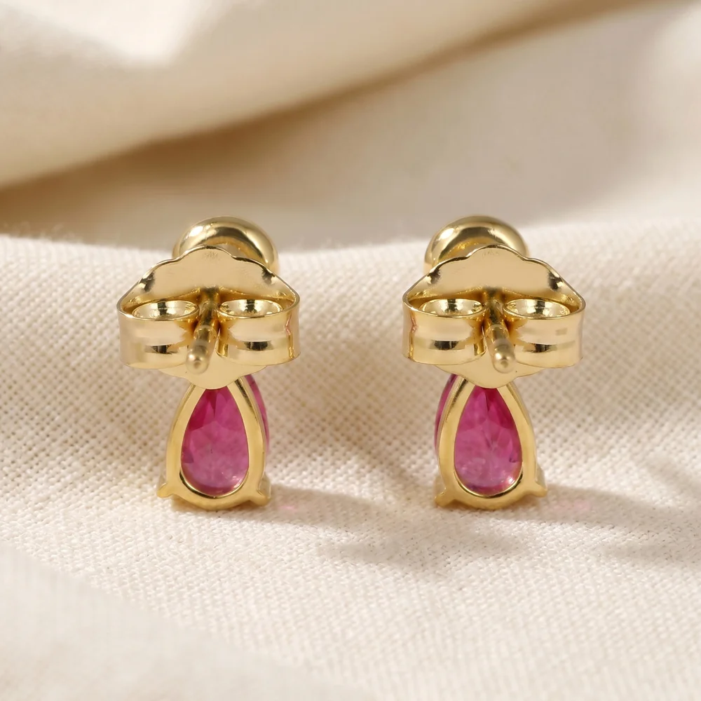 9Kt Gold Earrings with Lab Grown Diamond, Pink Tourmaline 9Kt Gold Earrings with Lab Grown Diamond, Pink Tourmaline