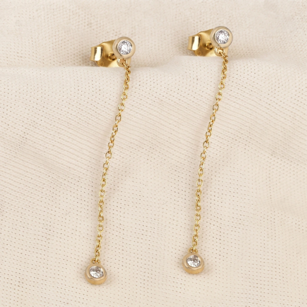 9Kt Yellow Gold Dangle Earrings with Lab Grown Diamond 9Kt Yellow Gold Dangle Earrings with Lab Grown Diamond