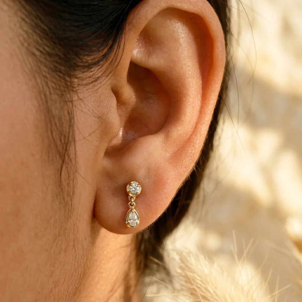 9Kt Yellow Solid Gold Drop Earrings with Lab Grown Diamond 9Kt Yellow Solid Gold Drop Earrings with Lab Grown Diamond