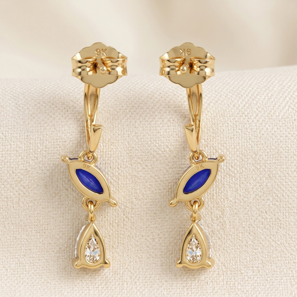 Lab Grown Royal Blue Sapphire Diamond 9Kt Gold Earrings Lab Grown Royal Blue Sapphire Diamond 9Kt Gold Earrings