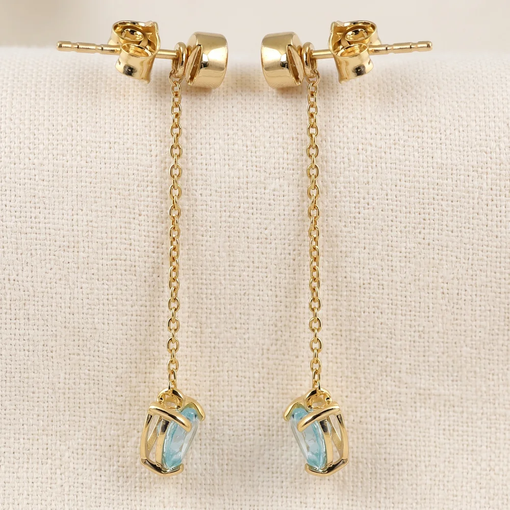 Lab Paraiba Tourmaline Diamond Gold Threader Earrings Lab Paraiba Tourmaline Diamond Gold Threader Earrings