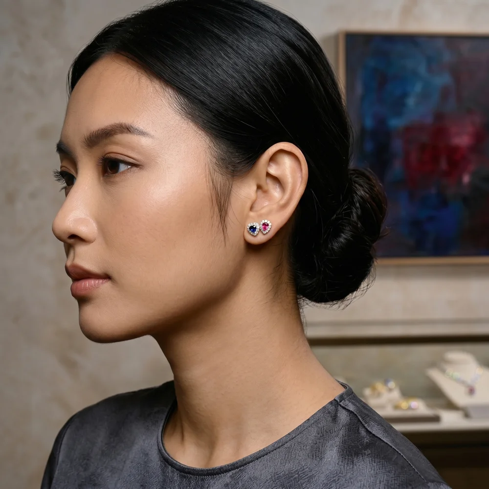 Lab Grown Diamond and Royal Blue Sapphire Gold Earrings Lab Grown Diamond and Royal Blue Sapphire Gold Earrings