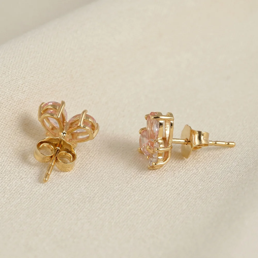 Lab Grown Diamond and Padparadscha Sapphire Gold Studs Lab Grown Diamond and Padparadscha Sapphire Gold Studs