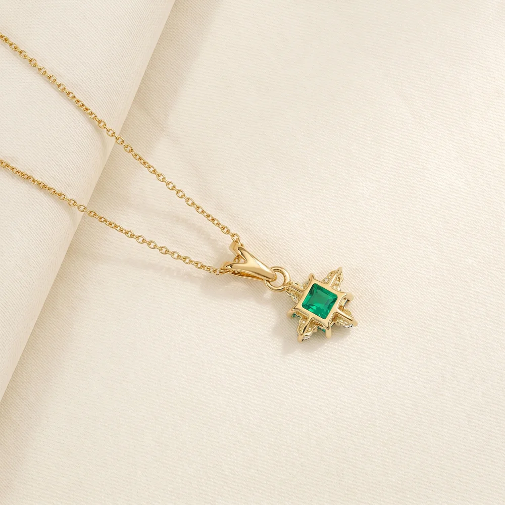 9Kt Gold Pendant with Lab Grown Diamond, Columbia Emerald 9Kt Gold Pendant with Lab Grown Diamond, Columbia Emerald