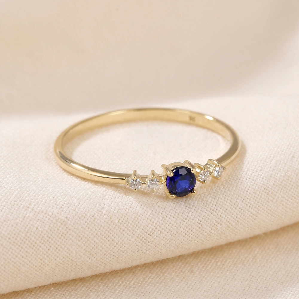 Yellow Gold Ring With Lab Grown Royal Blue Sapphire, Diamond Yellow Gold Ring With Lab Grown Royal Blue Sapphire, Diamond