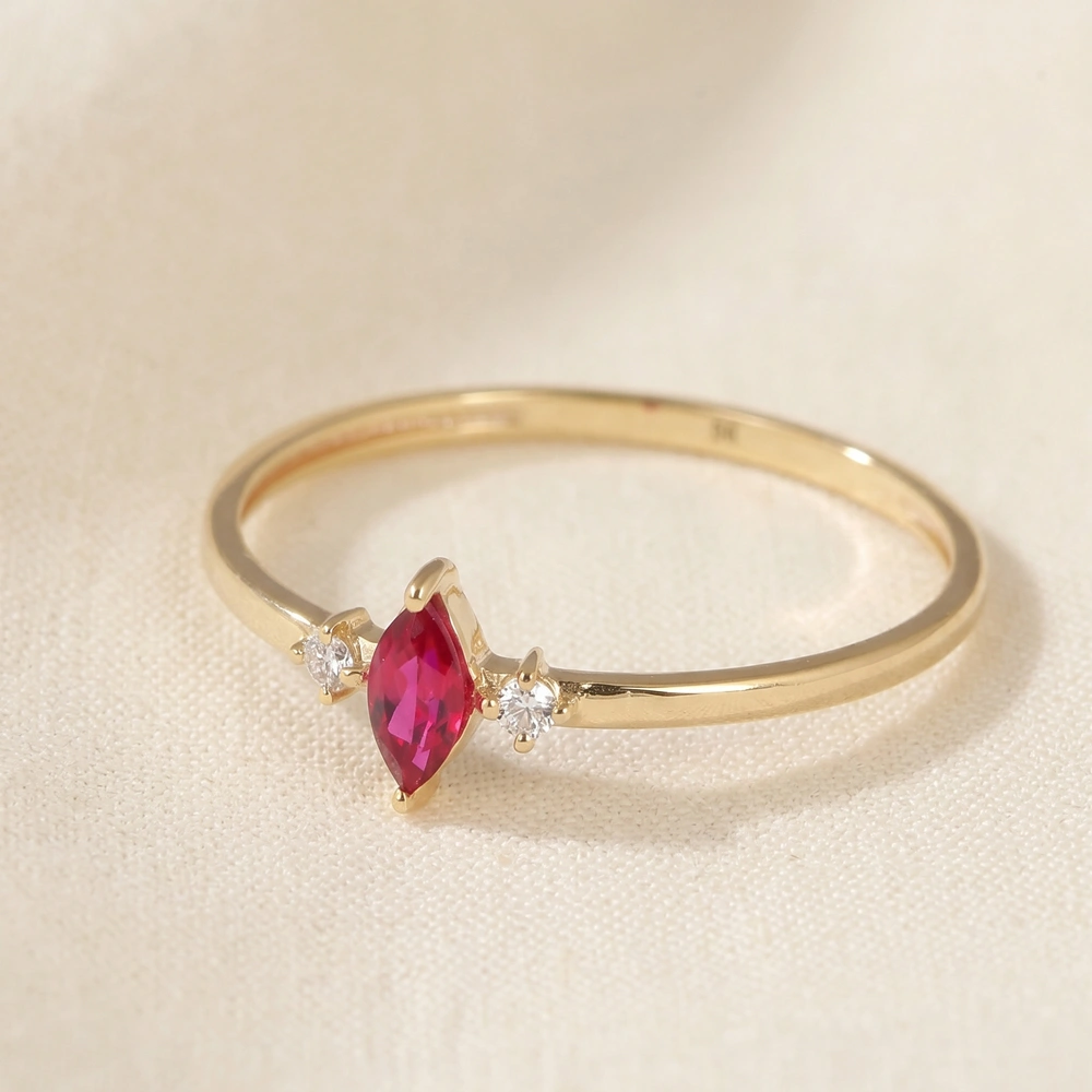 Yellow Gold Ring With Lab Grown Pigeon Blood Ruby, Diamond
