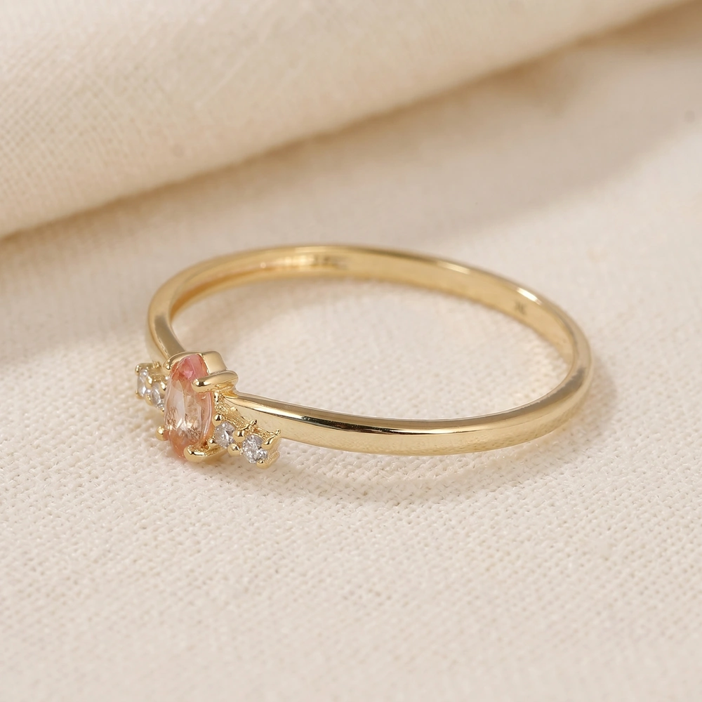 14Kt Yellow Gold Ring With Lab Grown Morganite And Diamond 14Kt Yellow Gold Ring With Lab Grown Morganite And Diamond