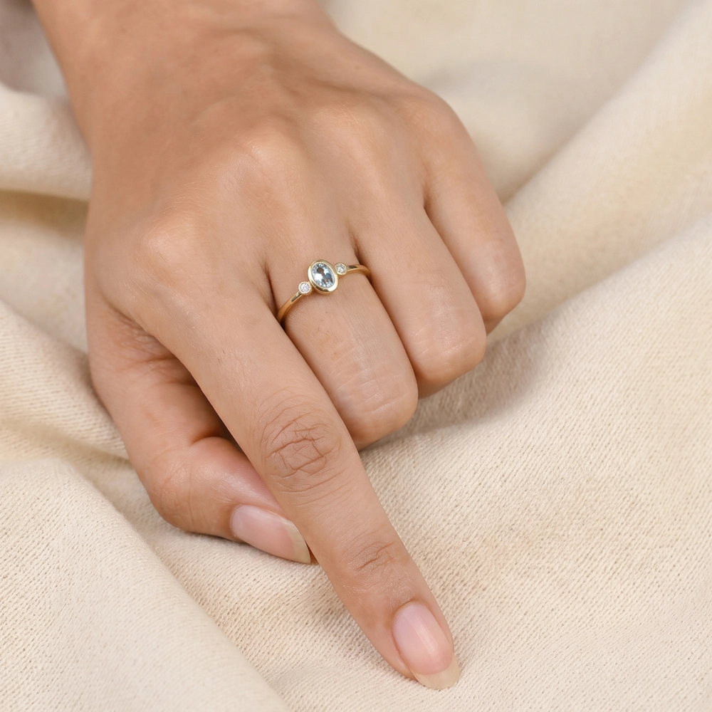 Aquamarine 9Kt Yellow Gold Ring With Lab Grown Diamond Aquamarine 9Kt Yellow Gold Ring With Lab Grown Diamond
