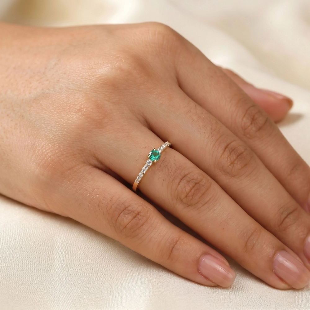Yellow Gold Ring With Lab Grown Diamond, Columbia Emerald Yellow Gold Ring With Lab Grown Diamond, Columbia Emerald