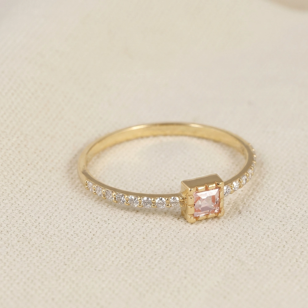 9Kt Solid Gold Ring With Lab Padparadscha Sapphire, Diamond 9Kt Solid Gold Ring With Lab Padparadscha Sapphire, Diamond