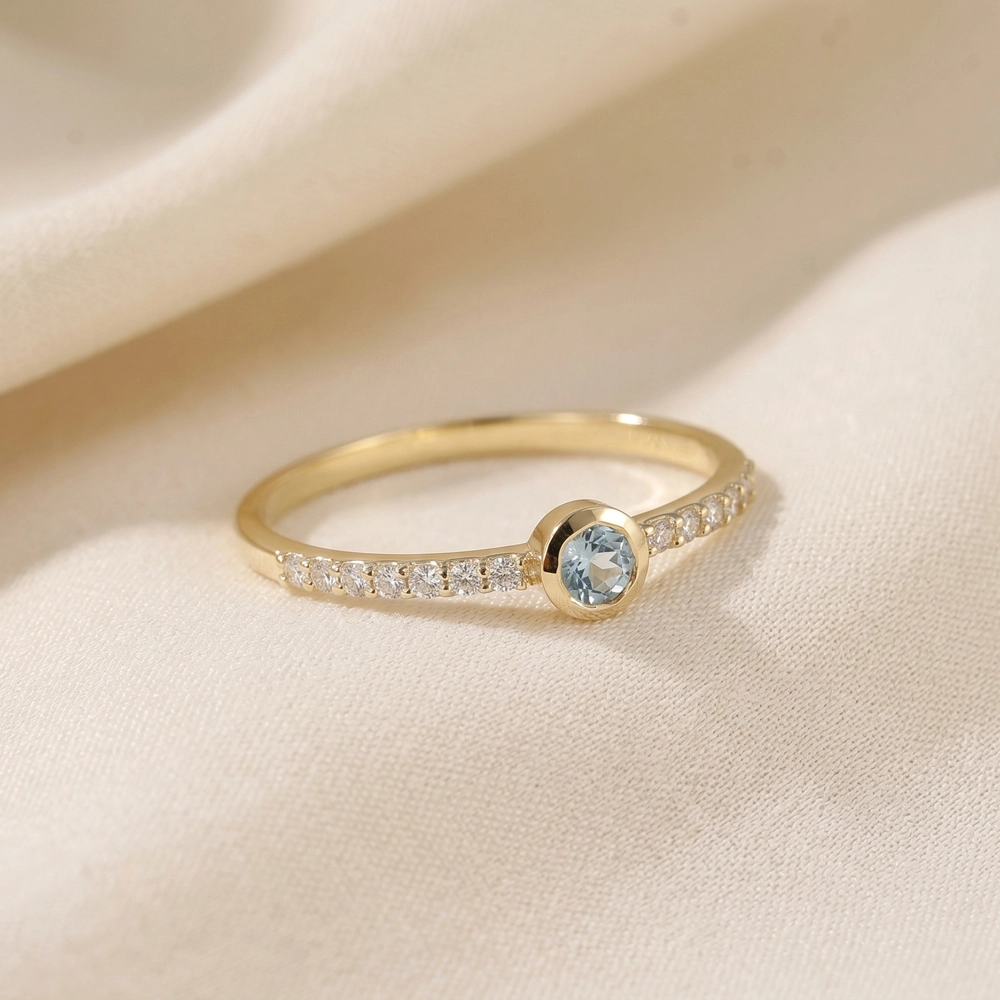 Yellow Gold Ring With Lab Grown Paraiba Tourmaline, Diamond