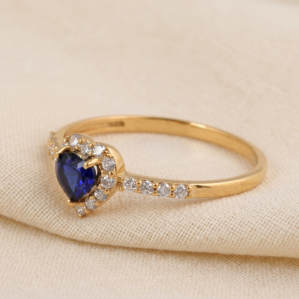 London Blue Topaz Gold Heart Ring With Lab Grown Diamond