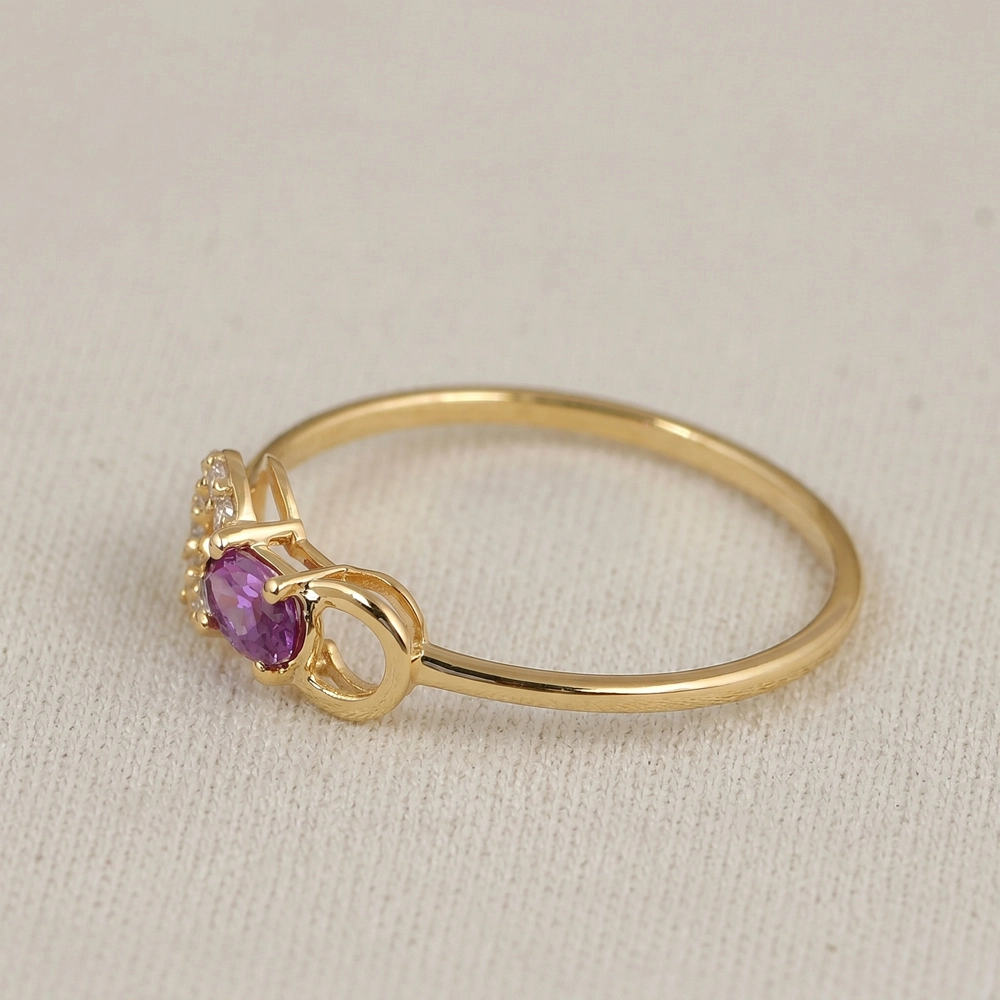 9Kt Yellow Gold Ring With Lab Grown Diamond, Alexandrite 9Kt Yellow Gold Ring With Lab Grown Diamond, Alexandrite