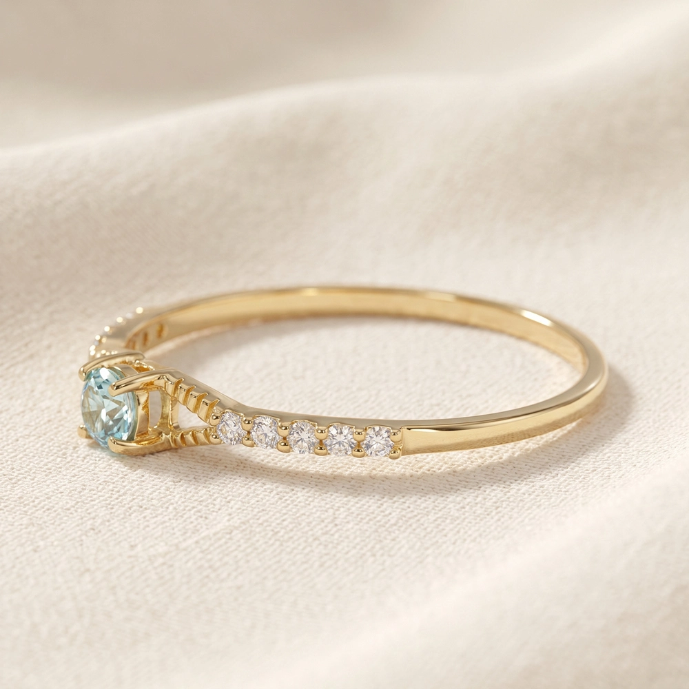 18Kt Gold Ring With Lab Grown Diamond, Paraiba Tourmaline