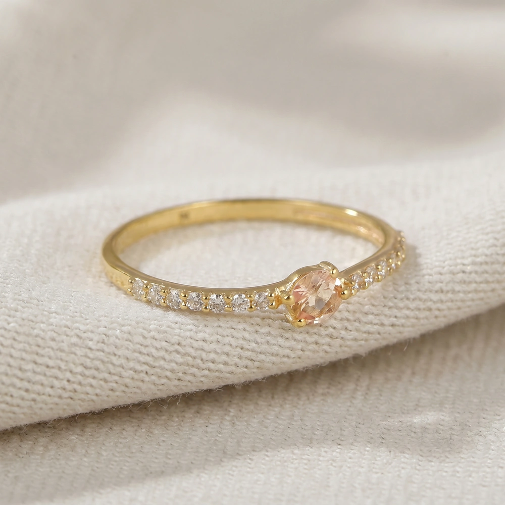 9Kt Gold Ring With Lab Grown Diamond, Padparadscha Sapphire 9Kt Gold Ring With Lab Grown Diamond, Padparadscha Sapphire