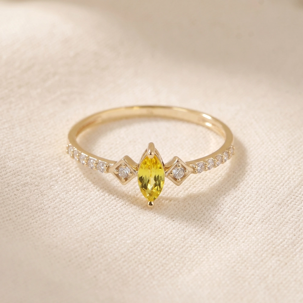 9Kt Solid Gold Ring Lab Grown Diamond And Yellow Sapphire