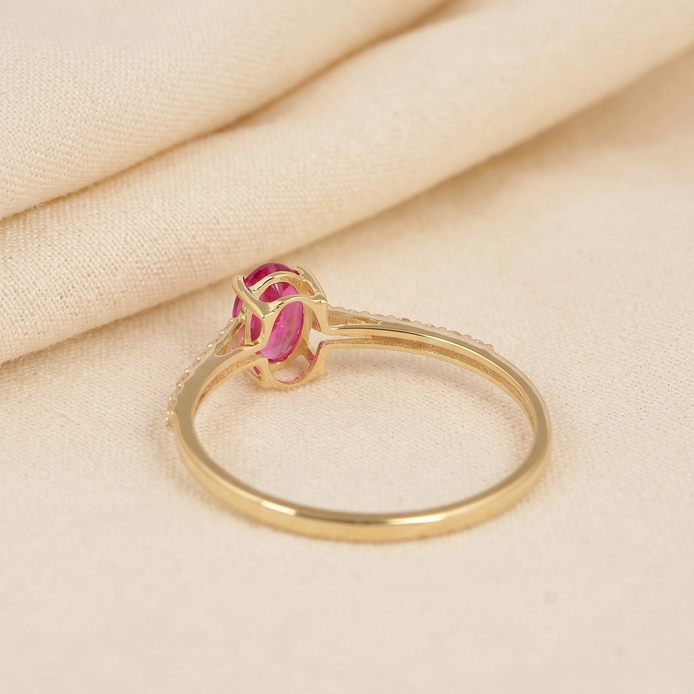 Yellow Gold Ring With Lab Grown Hot Pink Tourmaline, Diamond Yellow Gold Ring With Lab Grown Hot Pink Tourmaline, Diamond