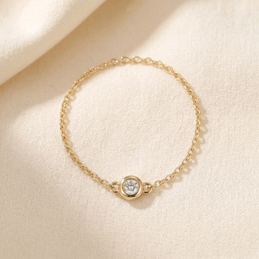 9Kt Yellow Gold Chain Ring With Lab Grown Diamond
