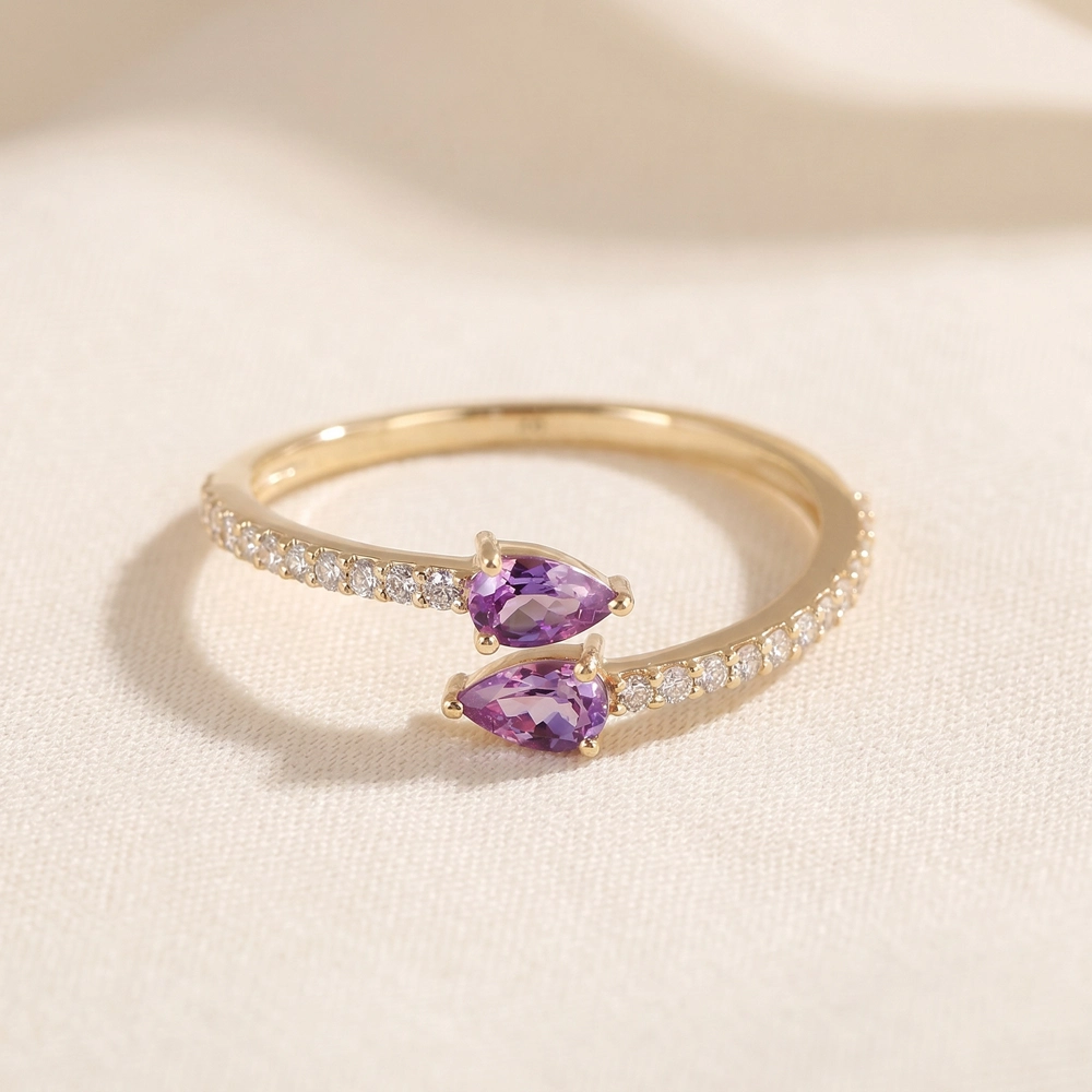 Handcrafted Gold Ring With Lab Grown Diamond, Alexandrite Handcrafted Gold Ring With Lab Grown Diamond, Alexandrite