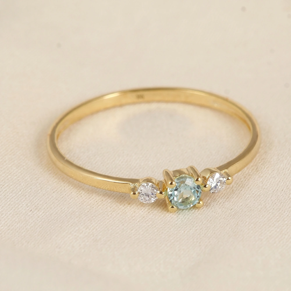 Lab Diamond And Paraiba Tourmaline 9Kt Yellow Gold Ring