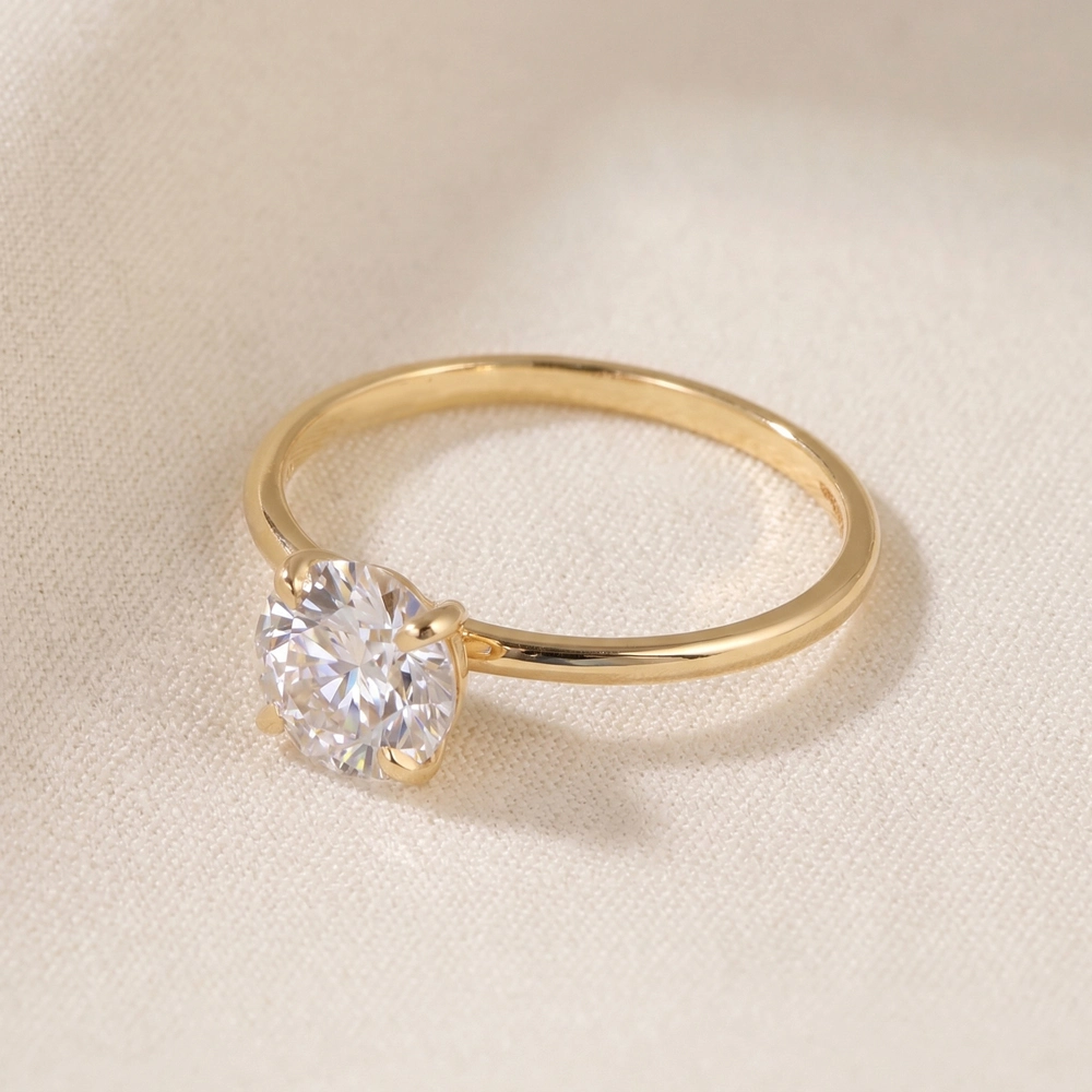 Handcrafted 9Kt Yellow Gold Solitaire Ring With Lab Diamond Handcrafted 9Kt Yellow Gold Solitaire Ring With Lab Diamond