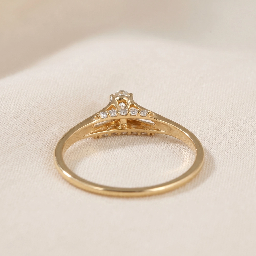 Handcrafted Yellow Gold Ring With 9 Karat Lab Grown Diamond Handcrafted Yellow Gold Ring With 9 Karat Lab Grown Diamond