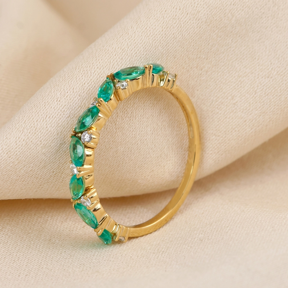 9Kt Gold Eternity Band Lab Grown Diamond And Columbia Emerald
