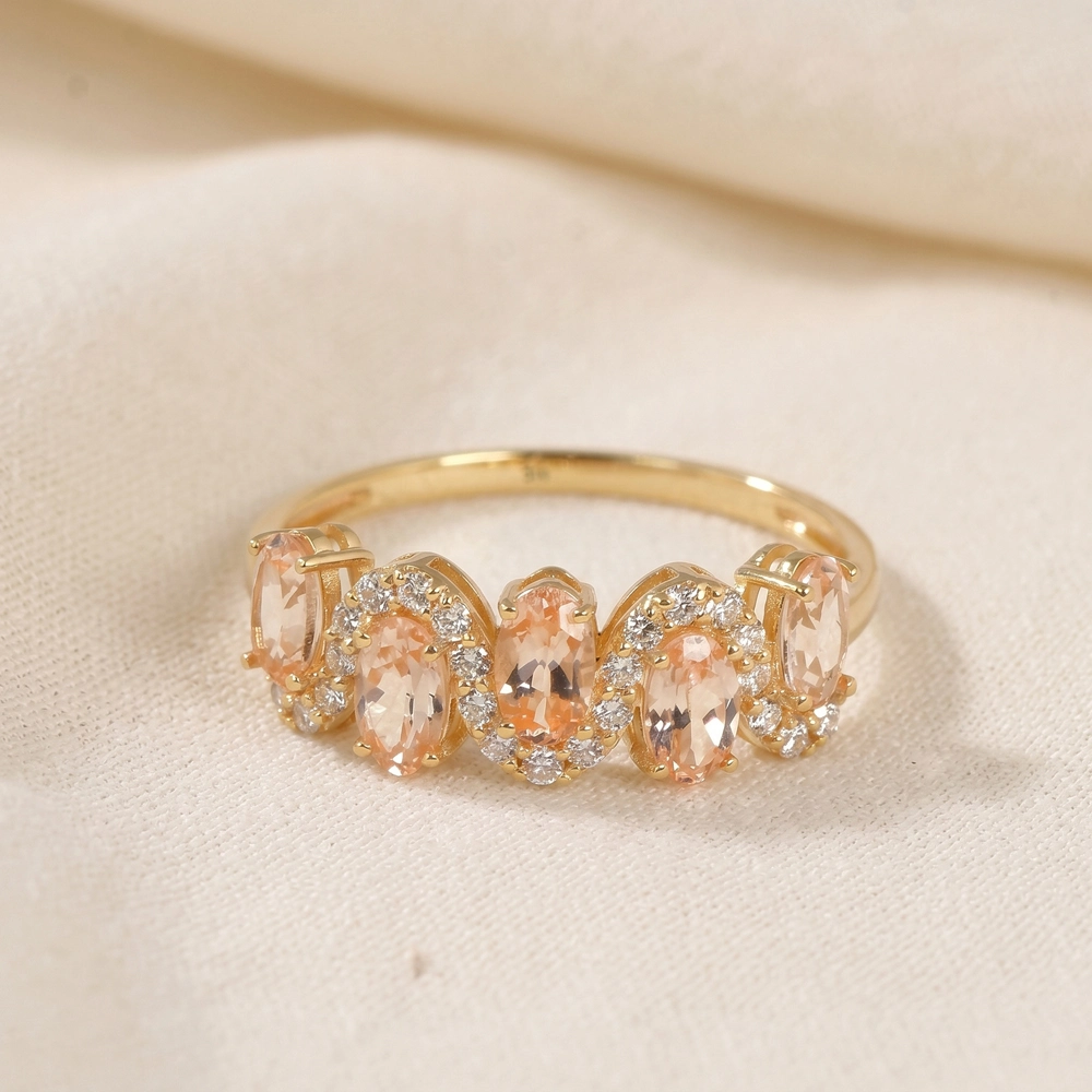 9Kt Yellow Gold Ring With Lab Grown Diamond, Morganite 9Kt Yellow Gold Ring With Lab Grown Diamond, Morganite