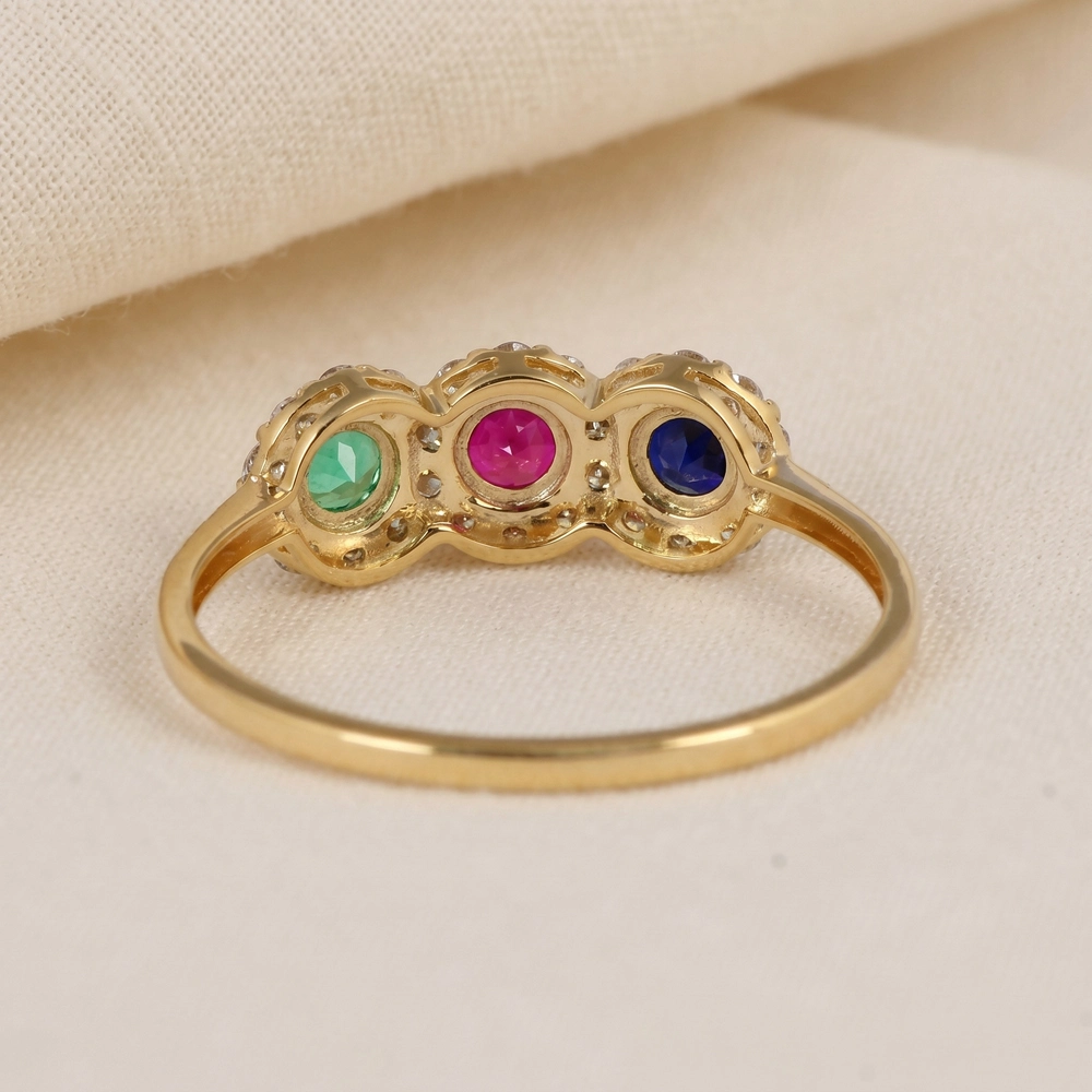 Lab Diamond Ring With Emerald, Ruby, And Blue Sapphire Gold Lab Diamond Ring With Emerald, Ruby, And Blue Sapphire Gold