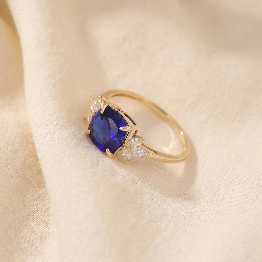 Lab Grown Diamond And Royal Blue Sapphire Yellow Gold Ring Lab Grown Diamond And Royal Blue Sapphire Yellow Gold Ring