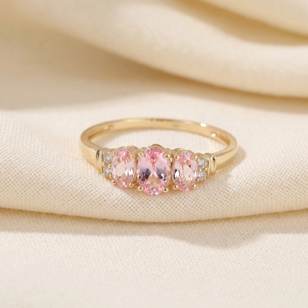 14Kt Gold Ring With Lab Grown Padparadscha Sapphire, Diamond