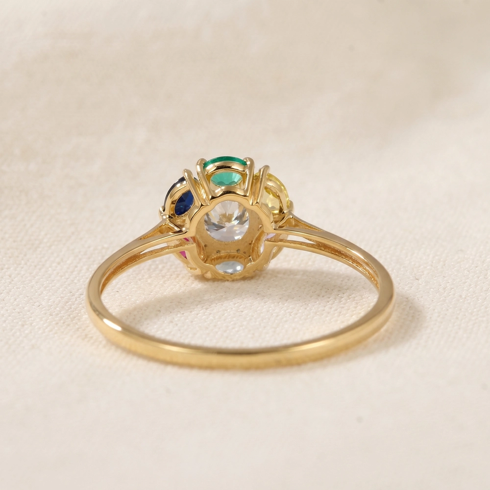 9Kt Yellow Gold Ring With Lab Grown Diamond And Multi Gems 9Kt Yellow Gold Ring With Lab Grown Diamond And Multi Gems