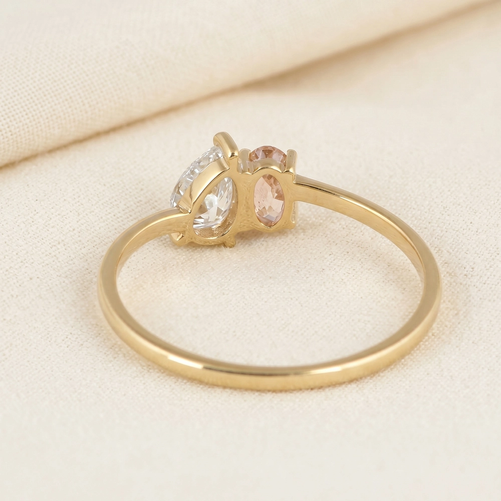 Handcrafted Gold Ring With Lab Grown Diamond And Morganite Handcrafted Gold Ring With Lab Grown Diamond And Morganite